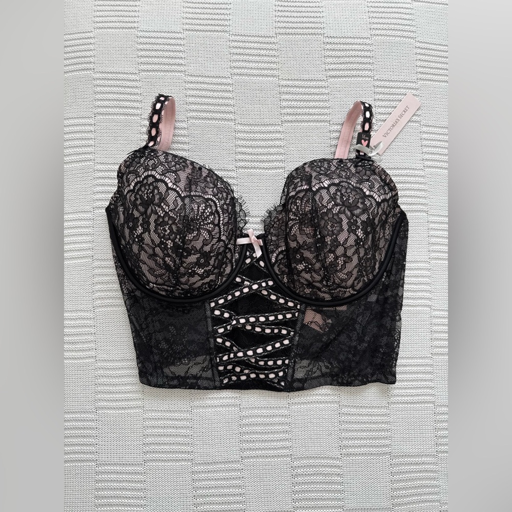 Victoria's Secret Black and Pink Lace Bra